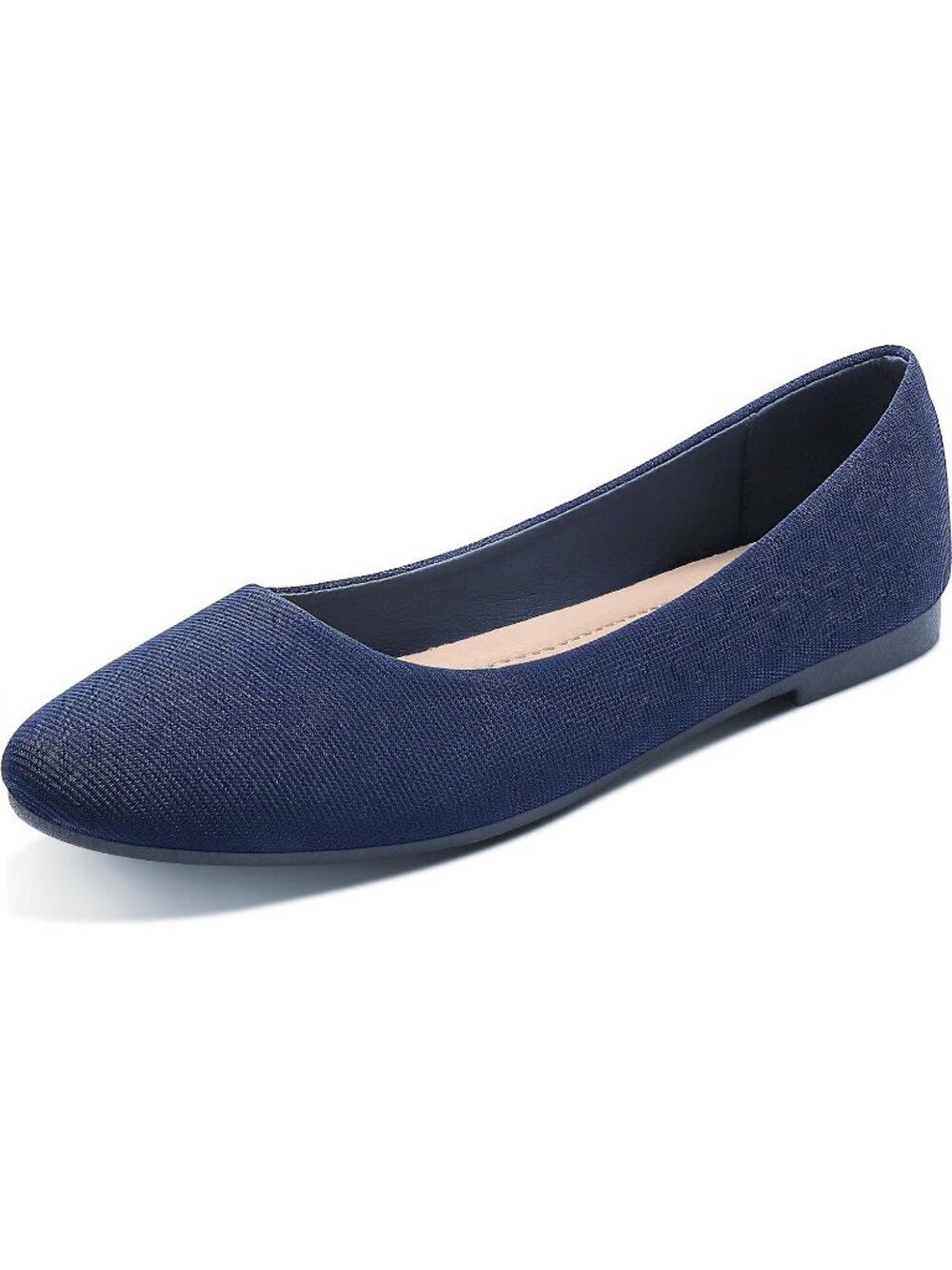 Women's Navy Fabric1 Round Toe Flats Slip On Stable Black Ballet Dress Shoes